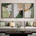 Large Framed Green and Beige Abstract Wall Art for Living Room, 3 Piece Modern Canvas Prints Paintings, Abstract Color Block Pictures for Living Room Dining Bedroom Hallway Office Wall Decor 24x36 In