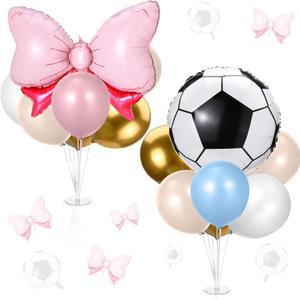 Hungdao 2 Sets Gender Reveal Soccer or Bows Party Decorations Goals or Bows Table Centerpiece Balloon Stand Kit with Foil and Latex Balloon for Boy or Girl Baby Shower Birthday Party Supplies