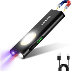 EverBrite Rechargeable EDC Flat Flashlight, 1200LM Pocket Flashlight with White/UV/Red Light, Red Laser and Red & Blue Strobe, Magnetic Flashlight with Clip, for Work, Emergency, Camping