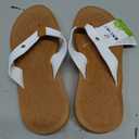 ONCAI Womens Flip Flops Arch Support Yoga Mat Summer Beach Leather Athletic Woman Thong Sandals with Orthotic Plantar Fasciitis Rubber Soles White/ Khaki Size 7.5