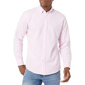Amazon Essentials Men's Long-Sleeve Regular-Fit Stretch Oxford Shirt, Pink, M