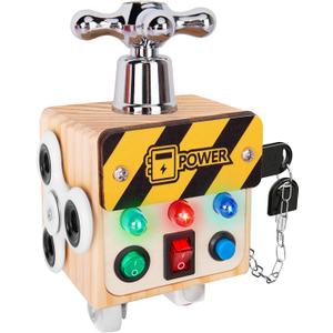 Toddler Toys for 1 2 3 Year Old, LED Busy Cube for Kids, Sensory Toys for Toddlers, Wooden Montessori for Travel, Preschool Educational for Kids, Birthday Gifts for Boys, Girls (Classic)