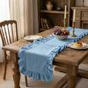 HunnmingRe Blue Ruffled Table Runner 72 inch Scalloped Table Runner Cotton Flounces Washable Shabby Farmhouse Rustic Home Kitchen Decoration for Wedding Rectangle Bride Shower Christmas Party