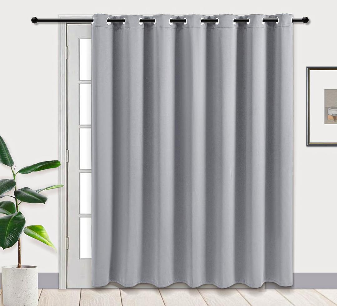 PI Blackout Sliding Door Curtains 84 INCHES Long,Grommet Thermal Insulated Room Divider Door Curtains Window Treatment for Living Room/Bedroom/French Door/Patio/Home Decoration(Light Grey,W100XL84)