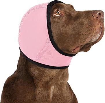KOESON Dog Calming Hoodie - No Shake Ear Wraps for Dogs, Anxiety Relief & Noise Protection, Water Resistant Pet Ear Cover Muffs for Firework, Grooming, Thunderstorms, Swimming, Bathing, Light Pink L