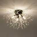 Modern Black Crystal Ceiling Light Fixture, 4-Light Mini Crystal Sputnik Firework Chandelier, Semi Flush Mount Ceiling Light Fixtures for Bedroom Kitchen Hallway Entryway Bathroom Closet(Matt Black)