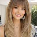 AISI HAIR Beginner Friendly Wigs Ombre Blonde Wig with Bangs for Women, Middle Length NaturalLayered Straight Wig for Daily Party (20 Inch)