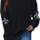 LUKYCILD Women Mardi Gras Sweatshirts Carnival Sweatshirt Funny Mask Graphic Long Sleeve Shirt Fat Tuesday Pullover Top (Black)