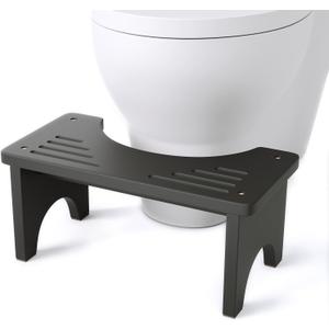 Black Poop Stool Adult, Bamboo Wooden Toilet Stool Squat, Squatting Pooping Stool for Adults, Wood Toilet Foot Potty for Bathroom, Black (1 Pack)