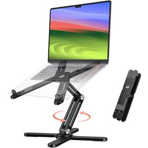 OMOTON 360 Rotating Laptop Stand Riser for Desk, Ergonomic Foldable Computer Stand Adjustable Height Angles for Collaborative Work, Easy Storage Fit Macbooks,All Laptops up to 16 inches, Black