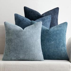 MIULEE Pack of 4 Couch Throw Pillow Covers 16x16 Inch Neutral Blue Soft Decorative Chenille Pillow Covers Farmhouse Accent Cushion Covers for Boho Western Home Coastal Decor Sofa Bedroom Living Room