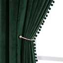 VANASEE Pompom Velvet Curtains for Bedroom Rod Pocket 52x96 inch Soft Blackout Window Curtains Room Darkening Drape Light Blocking for Living Room 2 Panels,Green