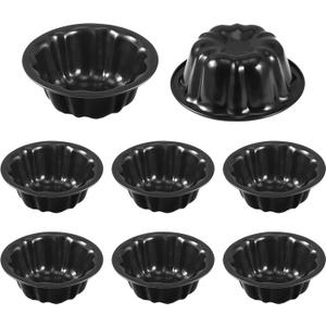 Ctosree 8 Pcs 4 Inches Fluted Mini Cake Pan Nonstick Fluted Cake Pan Carbon Steel Tube Metal Tube Oven Baking Mold with Flower Shape for Cupcake (Black)