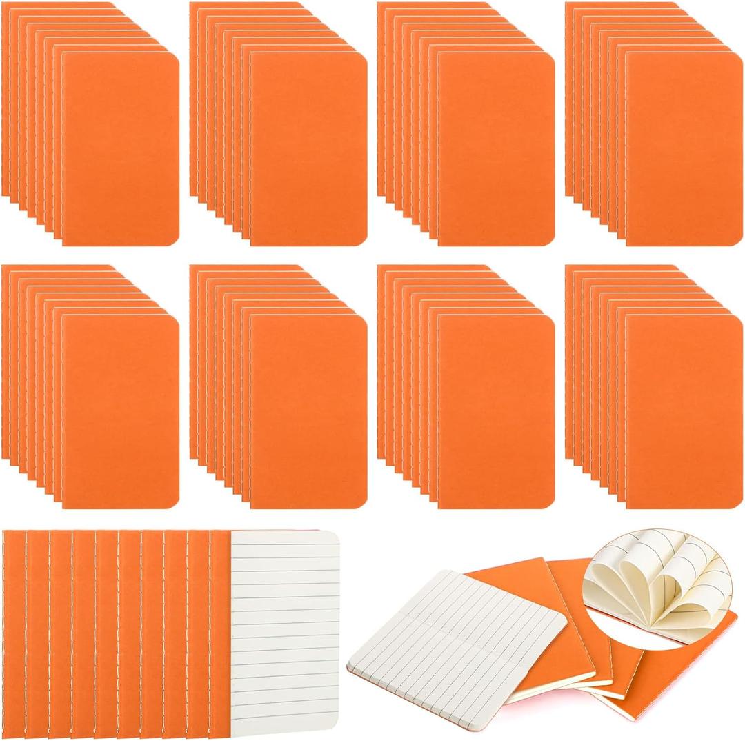 Harloon 100 Pack Mini Notebook Bulk 4 x 2.5 Inches Small Pocket Notepad Blank Lined Wallet Memos Journal Employee Appreciation Gifts for Coworker Staff Team Teacher Office School, 60 Pages(Orange)