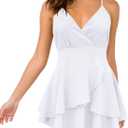 firfig Womens Deep V-Neck Cami Dress Crisscross Open Back Tie Waist Mini Dresses (White, XL)