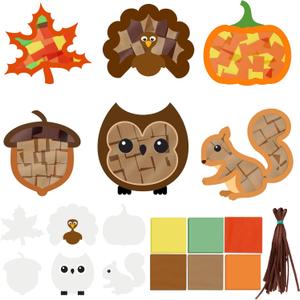 Bafeil Fall Thanksgiving Window Art Craft Kit  Tissue Paper Stickers DIY Set with Maple Leaf Turkey Pumpkin Owl Acorn Squirrel for Autumn Home & Classroom Decorations