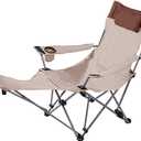DELURA Camping Lounge Chair, Portable Reclining Camping Chair, Folding Camping Chair with Footrest,Headrest & Storage Bag,with Backpack