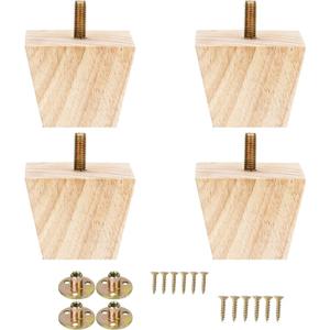 4PCS Wood Furniture Legs 2 inches Square Furniture Legs with Bolt Walnut Sofa Legs Couch Legs Replacement for Legs for Piano Bench, Chest-Turned-Coffee Table (Unfinished Wood Color)