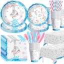Ice Skating Birthday Party Decorations Tableware for Girls, Winter Wonderland Ice Skating Party Supplies, Paper Plate, Cup, Napkin, Tablecloth, Disposable Cutlery, Serves 24