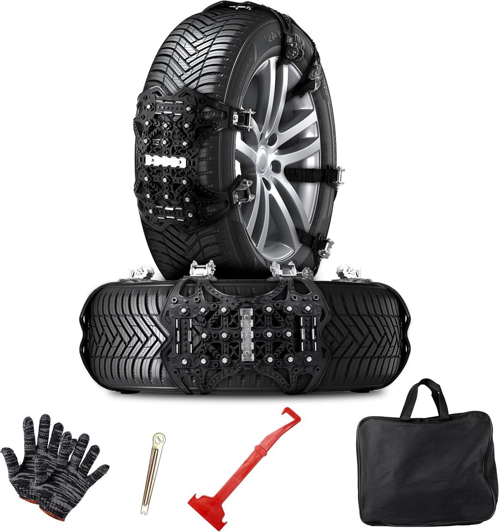 VaygWay Car Snow Tire Anti-Slip Chains - All Season Black Upgraded - Emergency Vehicle Tire Chains for Cars, SUVs, & Trucks (Black Upgraded, 6 Pack)