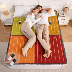 Bearhug Multi-Zone Electric Heated Mattress Pad King Size, Dual Control Bed Warmer with Memory & 11 Heat Level, 1-9H Auto Off, Individual Body & Feet Settings, Deep Pocket ETL Certified, Machine Wash (King Size 78"x 80")