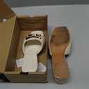 Coutgo Womens Raffia Slide Sandals Chunky Block Heeled Square Open Toe Metal Chain Slip on Mules Dressy Shoes, Beige, Size 6
