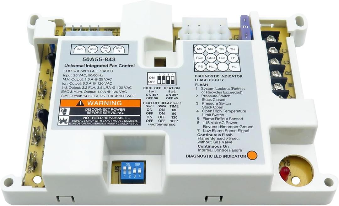 50A55-843 Ignition Control Module,Universal Integrated Furnace Control Board FurnaceSuitable for White Rodgers 50A55-843