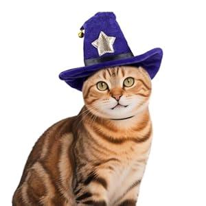 PETLESO Cat Wizard Hat Pet Halloween Costumes Witch Cosplay Outfit with Bell for Small Dogs, Cats & Rabbits, Adjustable, Purple