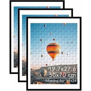 JCJMY 19.7x27.6 Puzzles Frame for 50x70 cm Puzzle Poster Photo Picture, Display 18x24 with Mat or 19.7 x 27.6 without, Wall Hanging 19.7 by 27.6 inch 1000 Pieces Puzzles Frame, 3 Pack, Black