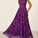 BTFBM Women Summer Floral Maxi Dresses Elegant Spaghetti Strap Dress Printed Party Dress Beach Long Dresses (Purple, M)