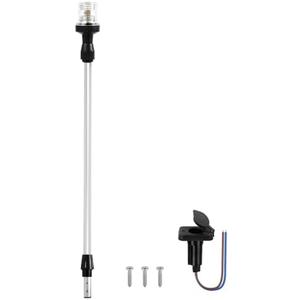 Obcursco Boat Stern Lights, Telescoping Pole 27"-48" LED Anchor Light with Base, 12V Adjustable 3NM 360° Navigation Lighting for Pontoon, Yacht, Bass, and Fishing Boats (27"-48", Silver)