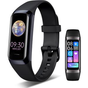 Fitness Tracker, 24/7 Heart Rate Blood Oxygen Blood Pressure Body Temp Monitor Sleep Calorie Tracker with 1.1" AMOLED Touch Color Screen Pedometer Smart Watch Waterproof for Women Men (Black)