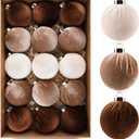 Brown Velvet Christmas Tree Ornaments - 15pcs Shatterproof Christmas Balls for Xmas Trees Decorations - Multicolor Brown Neutral Beige, 80mm 3.15inch