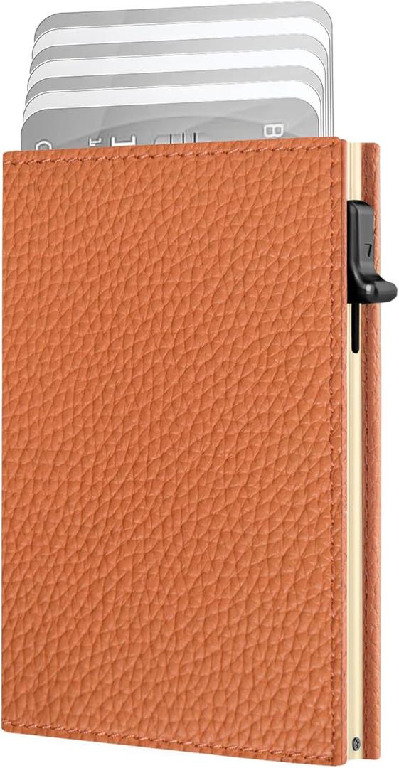 Women's Small Wallet - 2026 Trendy Vibrant Orange, RFID Blocking Smart Metal Pop Up Card Holder, Ultra Slim Fits Most Bags & Pockets, Holds 11+ Cards 10+ Bills, Gift for Her