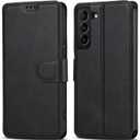 QLTYPRI for Samsung Galaxy S21 5G Case PU Leather Flip Case with Card Slots Viewing Stand Magnetic Closure Flip Folio Cover Simple Wallet Cover for Galaxy S21 6.2 inch - Black