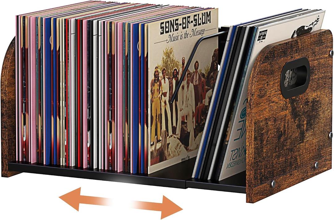 RUILALIFE Vinyl Record Storage Holder, Expandable Record Holder Rack With Movable Divider, 110 LP Album Display Shelf Stand, Magazine Holder