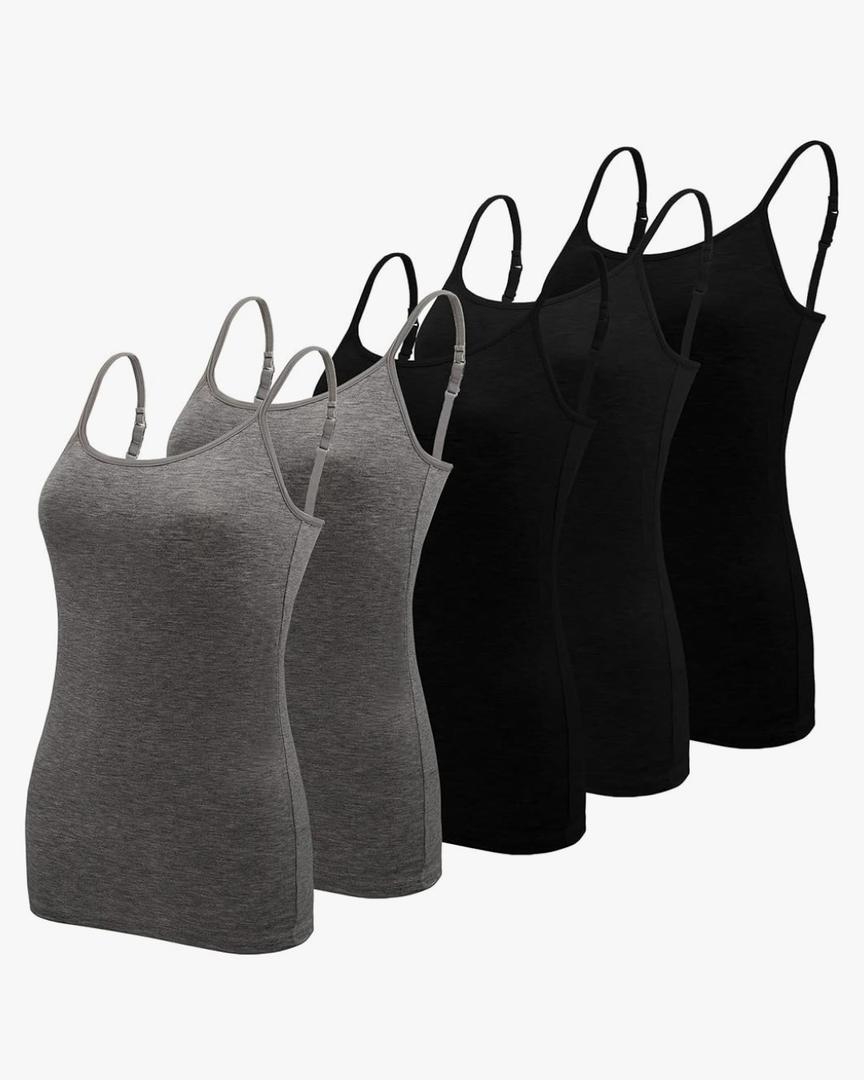 BQTQ 5 Pcs Women's Camisole Tank Top Undershirt Spaghetti Strap Basic Camisoles M/L