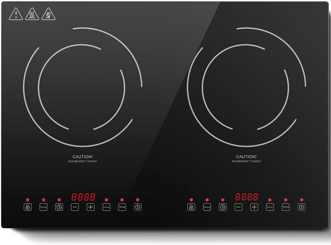 Induction Cooktop with 2 Burners, Horizontal Electric Stove, Built-In Induction Cooker, 1800W Sensor Touch Electric Cooktop, 9 Power Levels, Timer, Safety Lock, 120V, 20 Inch