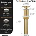 KES Sink Drain Without Overflow Bathroom Pop Up Drain Assembly Stopper Vessel Sink Brushed Gold for 1.6"-1.9" Sink Hole, All Metal Rustproof Brass and 304 Stainless Steel, S2008D-BZ