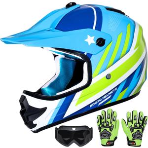 Youth Kids Dirt Bike Helmet DOT Approved, Full Face Motocross Set | 4-in-1 set includes goggles gloves storage bag, ultra-light design, adjustable visor and washable liner for ATV UTV, Small