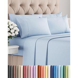 King 6 Piece Sheet Set - Comfy, Breathable & Cooling - Hotel Luxury Bedding for Women, Men, Kids, Teens and Children - 1 Flat & 1 Fitted Sheet & 4 Pillowcases w/ Deep Pockets - Wrinkle Free - Sky Blue