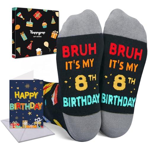 HAPPYPOP Birthday Socks Gift Set - Fun Socks for 8 Year Old Boys and Girls with Greeting Card and Gift Box - Child Birthday Present Idea