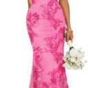 ZESICA Womens 2026 Summer Floral Wedding Guest Midi Dress Sleeveless Mesh Slit Bodycon Formal Cocktail Party Dresses (Pink, S)