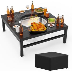 SafBbcue Fire Pit Surround Table for Solo Stove Yukon Accessories, 45" Fire Pit Table Top for Smokeless Patio Fire Pit, Firepit Surround Tabletop for Solo Stove Yukon with Waterproof Cover/Shelter