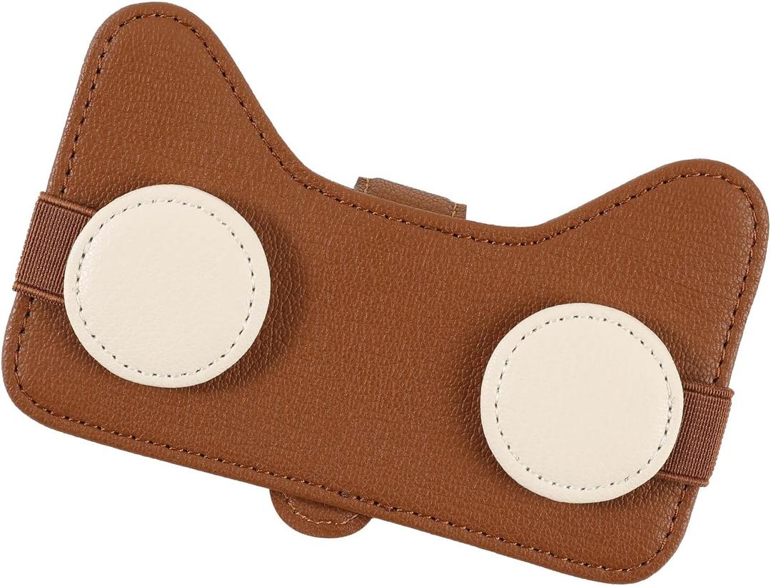COOLYOUTH Sunglass Holder for Car Accessories Magnetic Leather Sunglasses Holder for Car Visor Double Position Clip,Brown, 1