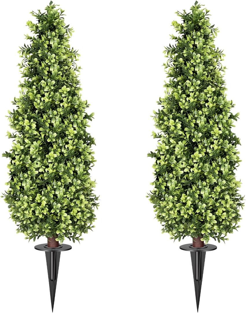 LeafVerse 27" Boxwood Topiary Trees Artificial UV Resistant Fake Plant Balls Greenery Bushes with Spike, Perfect for Front Porch, Garden & Indoor Home Dcor,2 Pack