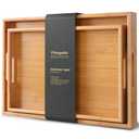 Fibogollo Bamboo Set of 2 Serving Tray with Handles,Decorative Trays Platter,Breakfast Tray in Bed,Food Drinks Tray for Eating,Working,Storing(Natural)