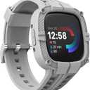 GELISHI Compatible for Fitbit Versa 4/ Fitbit Sense 2 Bands Men, Rugged Protective Case with TPU Sport Band Smartwatch Wristband Grey