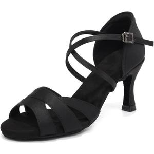 Women's Latin Dance Shoes Peep Toe Satin Professional Ballroom Salsa Tango Dancing Shoes with High Heels, 6.5