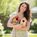 2pc DIY Birdhouse Kit, Cedar Wood Bird House Kits Bulk for Adults, Art Craft Outdoor Birdhouse, Solid Wood Weather Proof Material Painting Kit, Chain for Tree Hanging